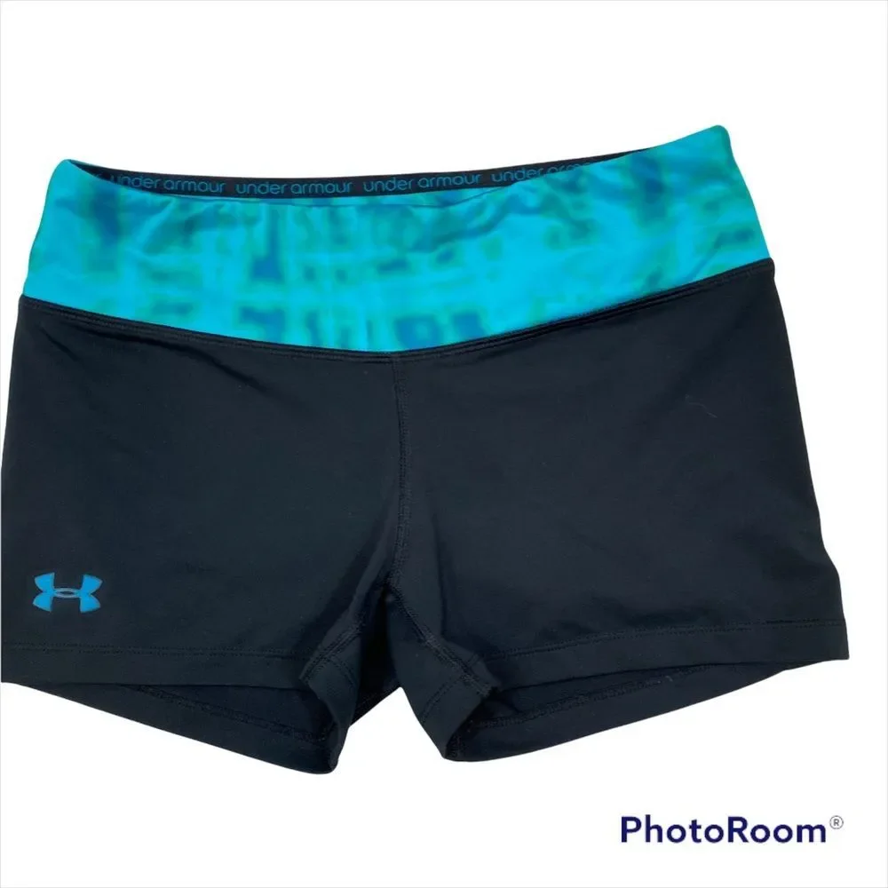 Ladies Under Armour Heat Gear Fitted Black Shorts with Tie Dye Like Waistband Sm